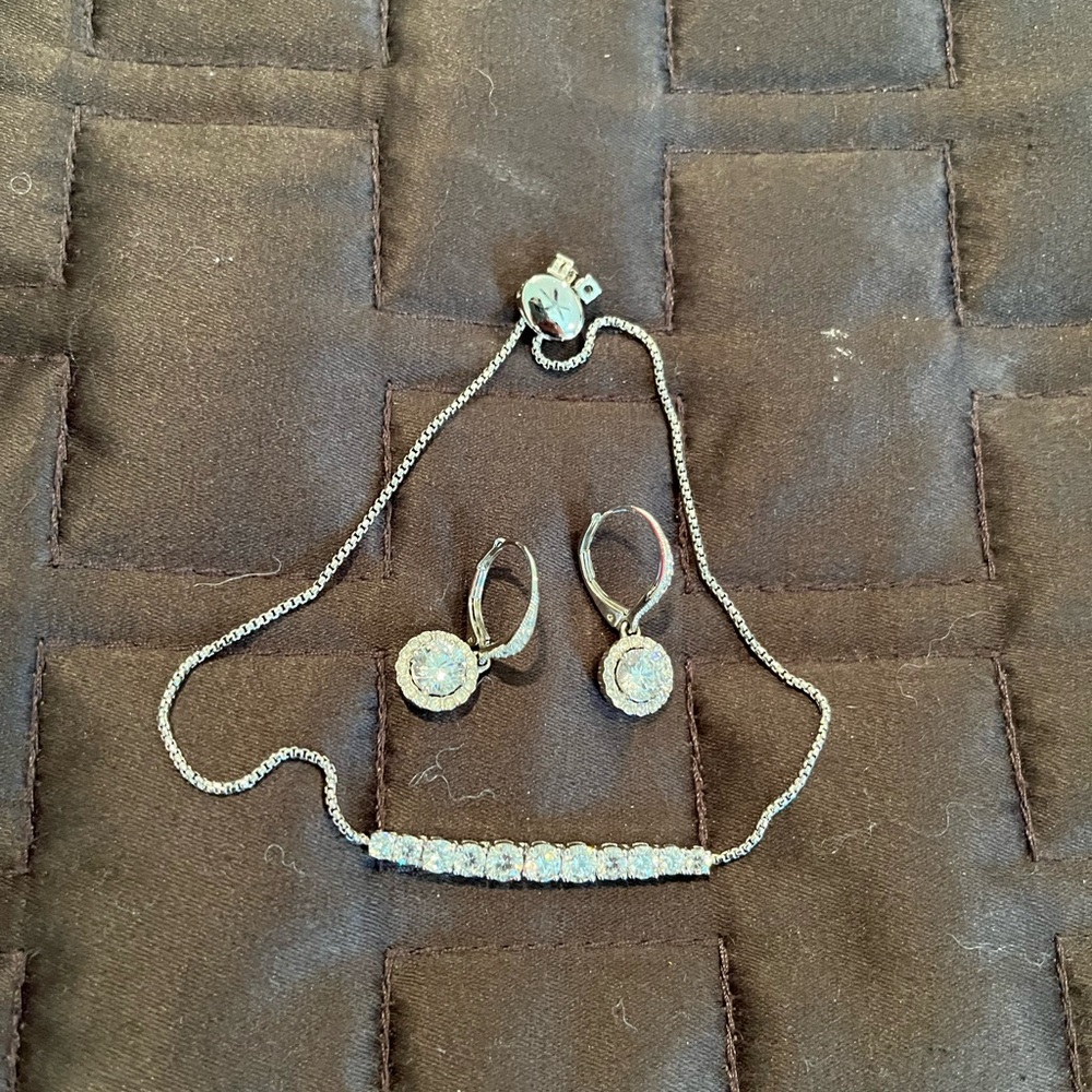 Cubic Zirconia adjustable bracelet and earrings